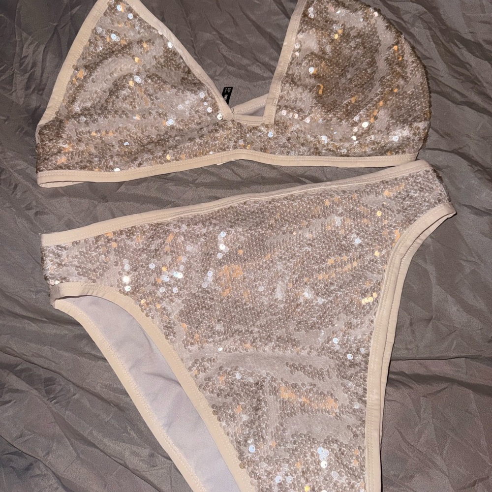 Sequin Triangle Bikini Set — Champagne